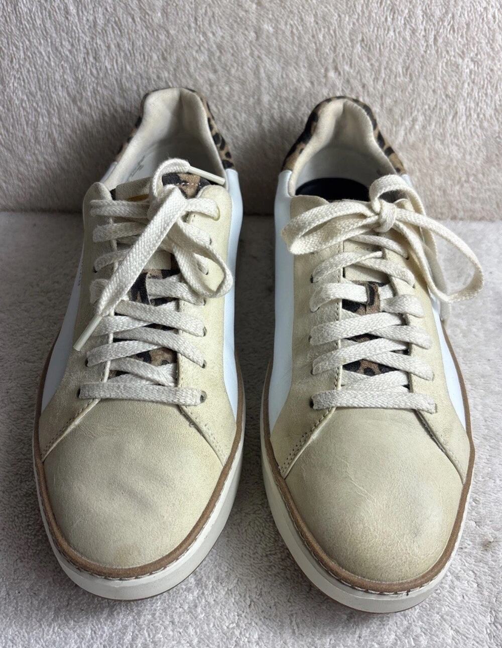Cole Haan Womens Grandpro Topspin Sneakers In Optic White Leopard Print Sz 9.5 B